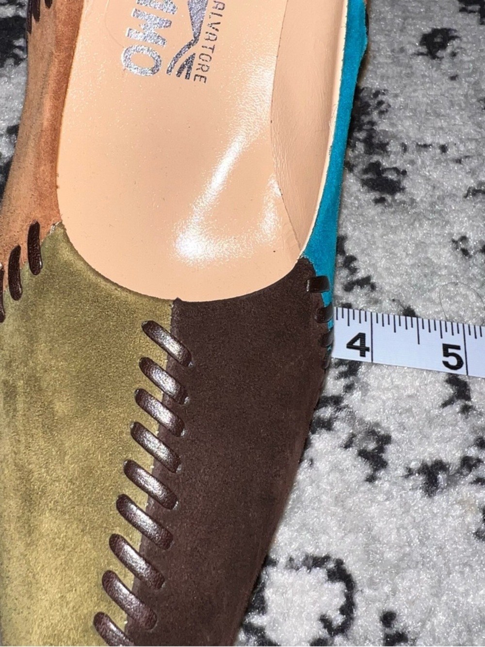Salvatore Ferragamo Multicolor Suede Patchwork Pointed-Toe Pumps - Picture 11 of 12